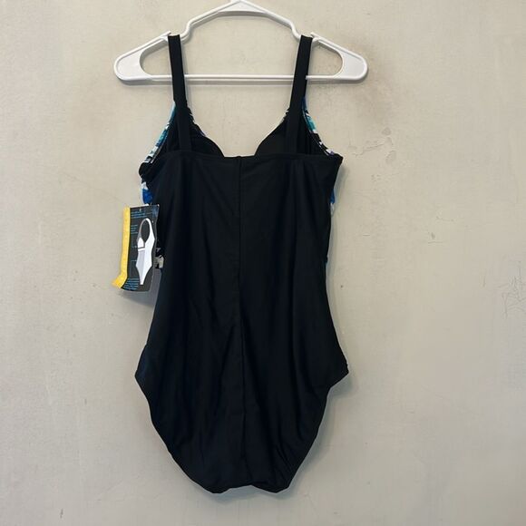 Beach Native black purple Slenderizing one piece bathing suit Size 10 New - Picture 8 of 11